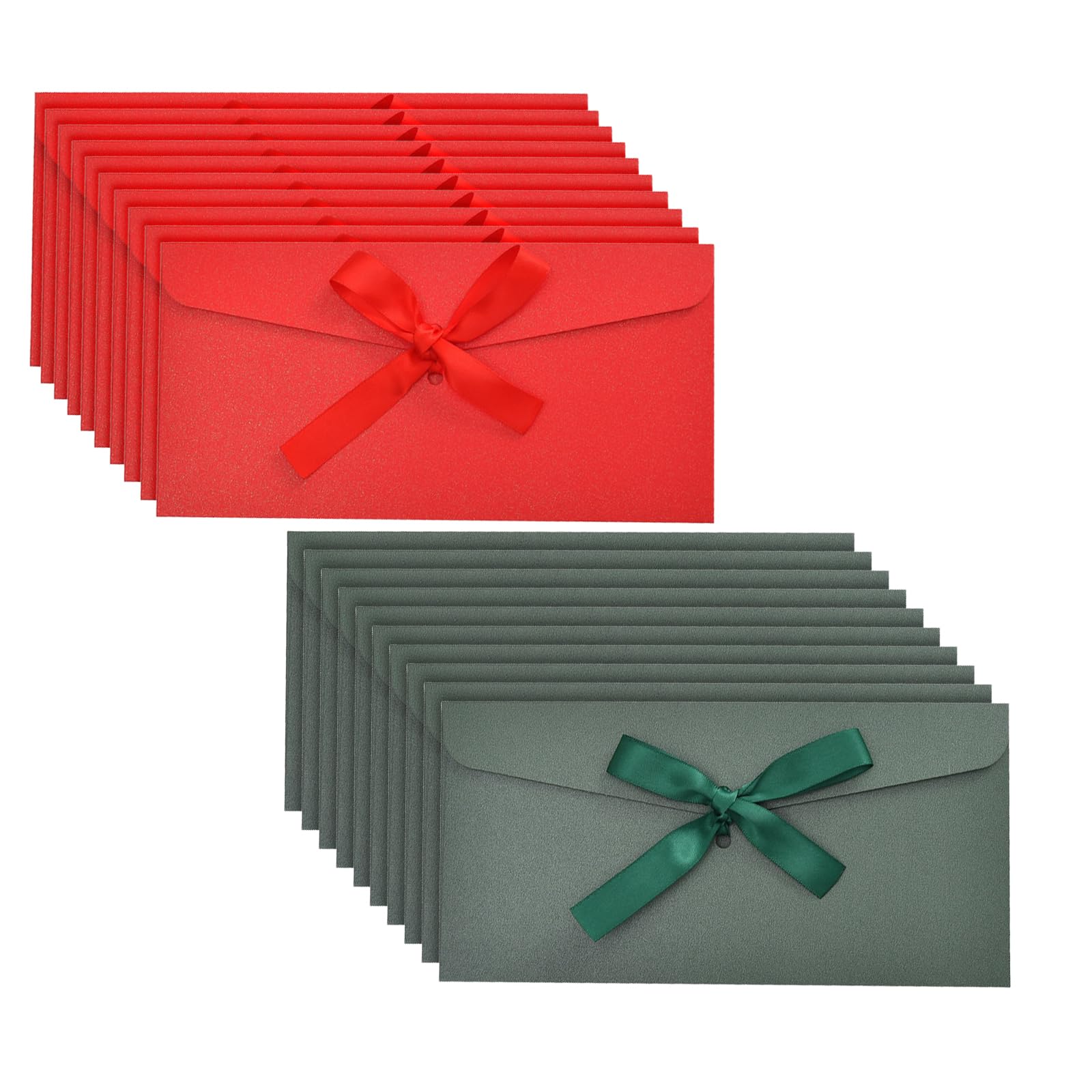 Bliceon 20 Pcs Money Envelopes With Ribbons, 8.7x4.3in Kraft Paper Wallets for Cash Gifts, Christmas & New Year, Party Favor in Red and Green