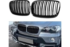 DEKEWEI X5 E70 Grill, Front Kidney Grille for 2007-2013 X5 Series E70 2008-2014 X6 Series E71(Double Slats Gloss Black Grills, 2pcs)