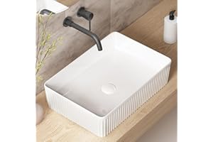 Rectangular Bathroom Sink Above Counter, OCEALAGOON 20″ x 13″ White Porcelain Vessel Sink, Modern Vanity Bowl Sink, Art Ceramic Wash Basin