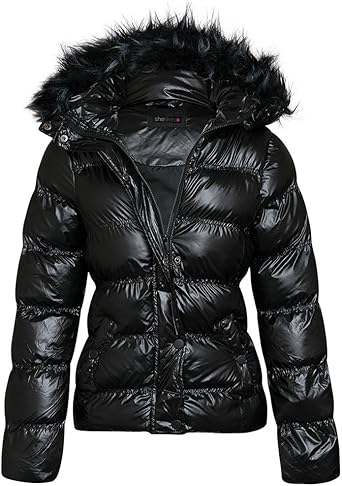 shiny black coat fur hood