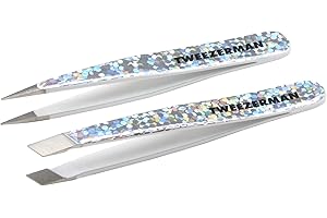 Tweezerman Hollygraphic Micro Mini Slant & Point Tweezer Set - Eyebrow Tweezers for Women and Men