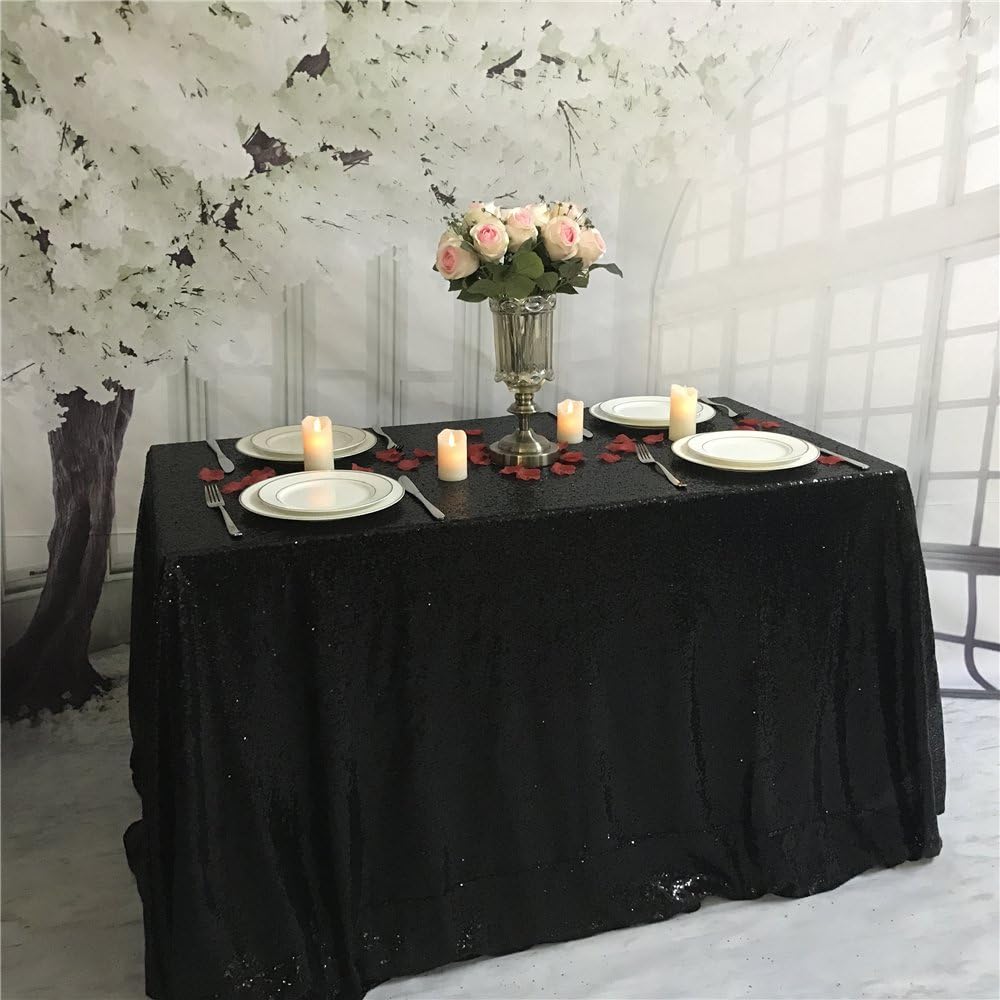 YZEO 60-Inch by 126-Inch Rectangular Sequin Tablecloth£¬Black