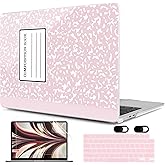 MEEgoodo Case for M4/M3/M2 MacBook Air 13.6 inch Case 2025 2024 2022, Fit Model A3240/A3113/A2681, Laptop Hard Shell with Keyboard Cover Compatible with MacBook Air 13 inch, Pink Composition Book