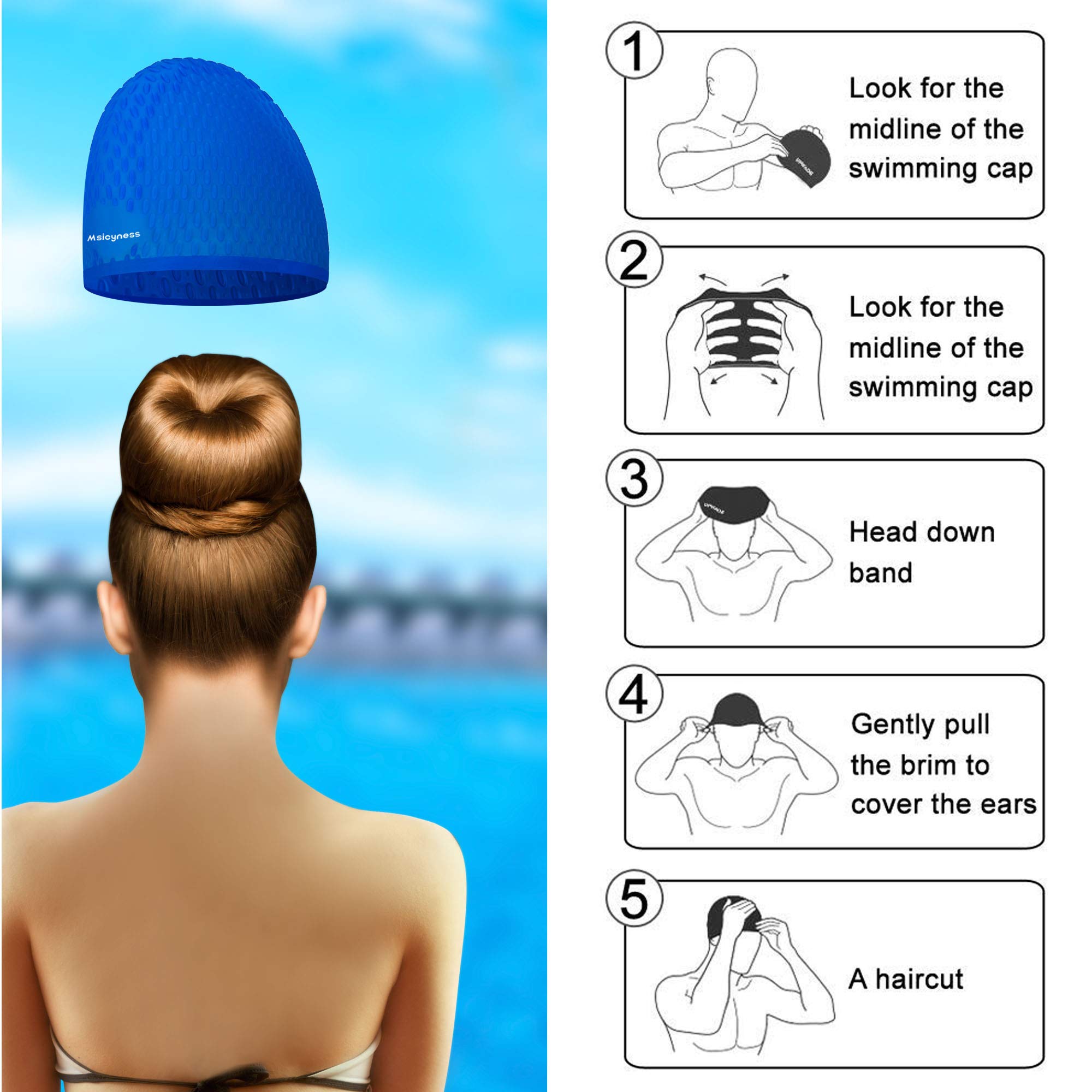 Swimming Cap for Long/Curly Hair 100% Silicone Swim Cap for Adult Swimming Laps Latex Rubber Reduce Water Intake Men Women UV Guys Girl Bathing Cap