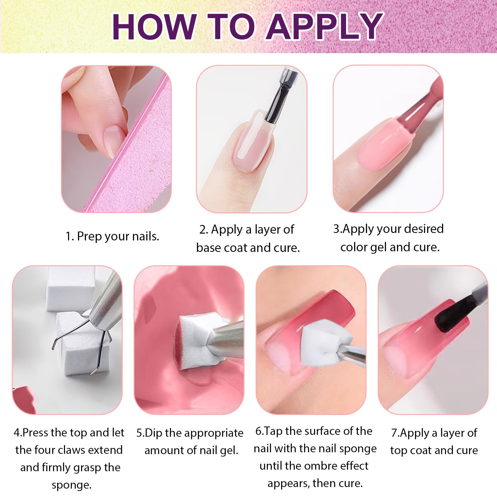 U-Shinein Gradient Painting Gel, 9 Colors Ombre Gel Nail Polish with 100Pcs Nail Sponges & 4 Claws Metal Grabber Sponging for Ombre Nails Aura Nails French Manicure Soak Off UV DIY Nail Art (11) - Image 6