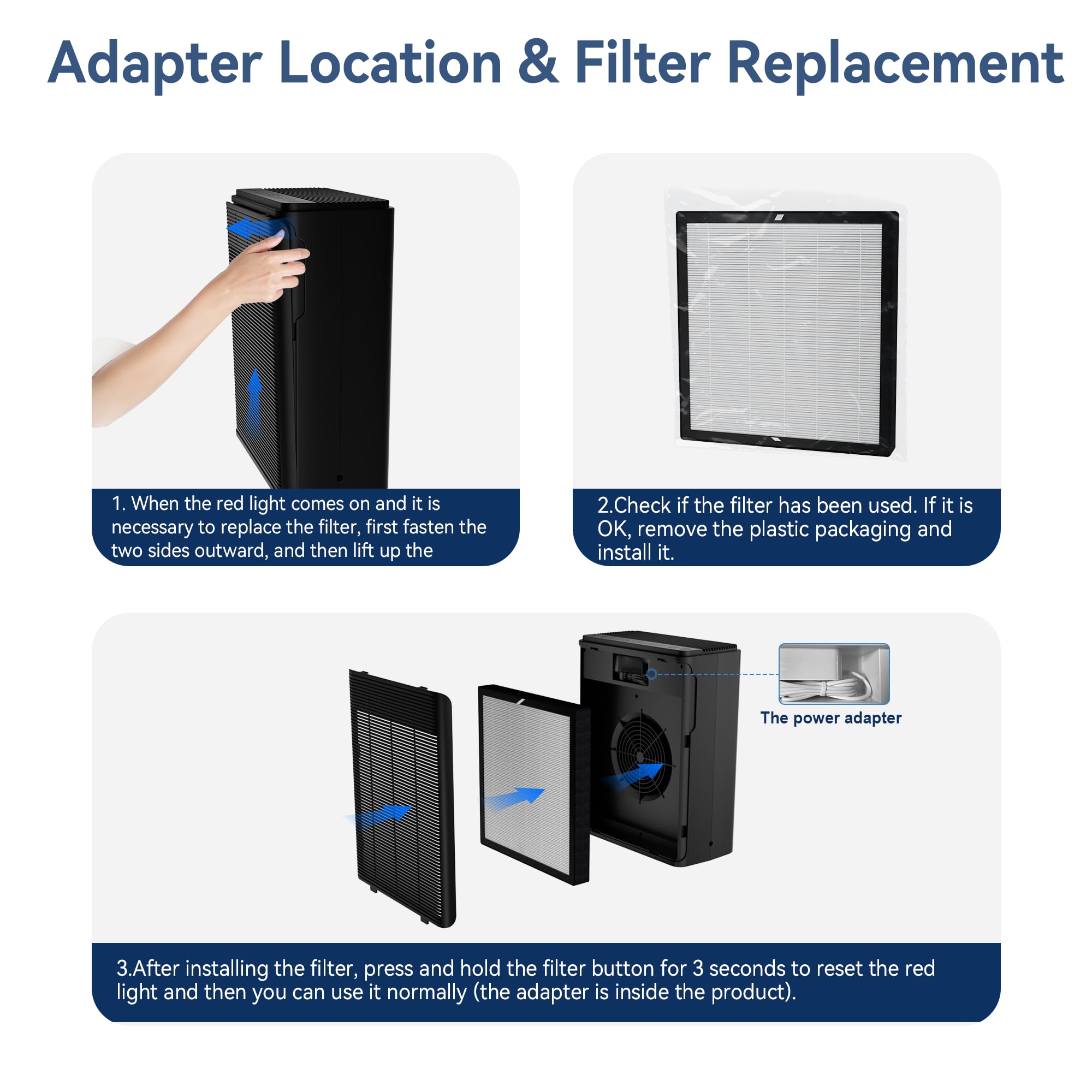 AIUZLK Air Purifiers for Home Large Room Up to 2000 sqft,Powerful 24W Moter,For Pets Dander Hair Smoke Odor Wildfire,0.1 Micron H13 HEPA Filter,22dB Low Noise Bedroom,Room Air Purifiers (Black)