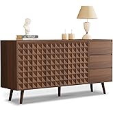 HOTAMO 60" Buffet Cabinet with 3 Drawers and 2 Doors, Dark Brown | Sideboard Buffet Cabinet Mid Century Modern Coffee Bar Cabinet/TV Stand with Adjustable Shelves