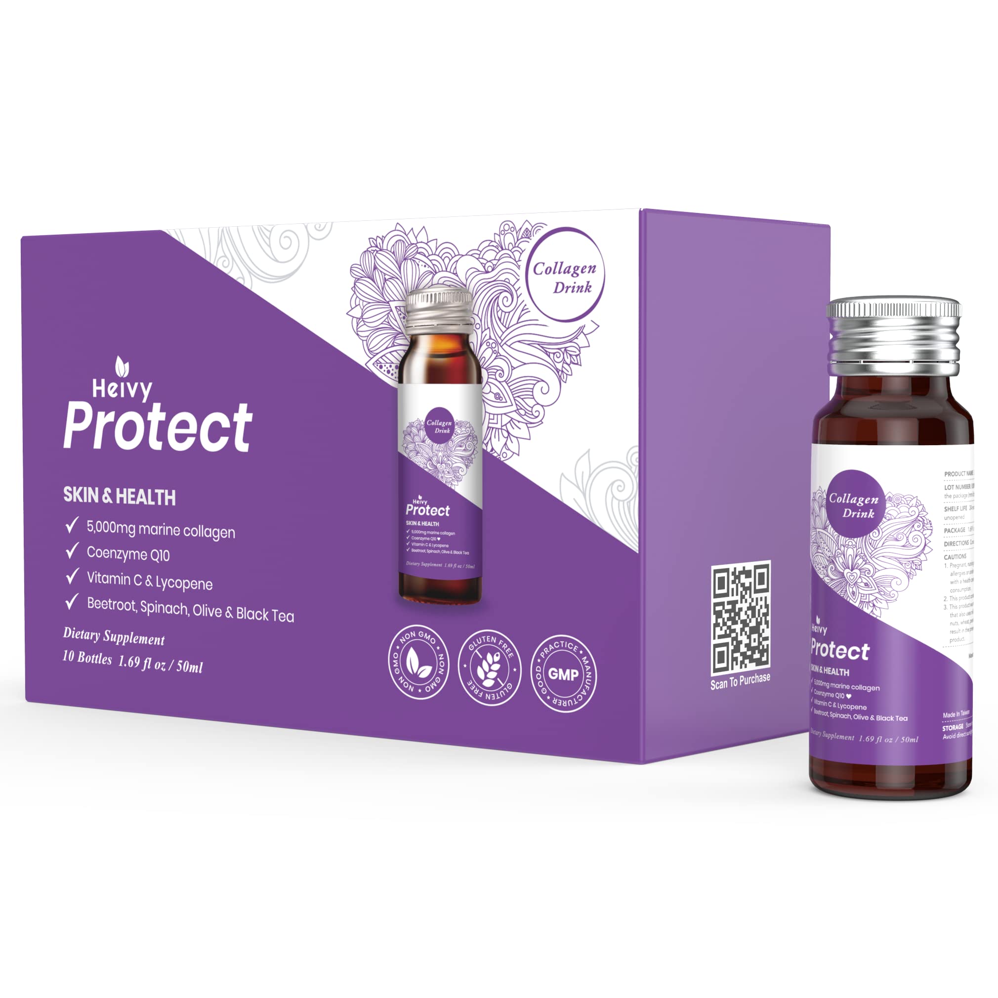 Photo 1 of Heivy Liquid Collagen, Collagen Drink, Marine Collagen, Collagen Liquid for Women for Energy Booster, Antioxidants, Detoxiy, 1.69 Fl Oz (Pack of 10), Collagen Drink for Protecting