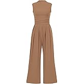 PRETTYGARDEN Womens Summer Jumpsuits Dressy Casual One Piece Outfits Sleeveless Mock Neck Wide Leg Pants Rompers with Pockets