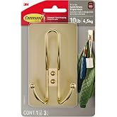Command X-Large Brass Triple Hooks, 1 Hook, 3 Strips | Heavy Duty, Damage-Free Hanging with Adhesive Strips, No Tools Wall Hook for Hanging Decorations, Holds up to 10 lb