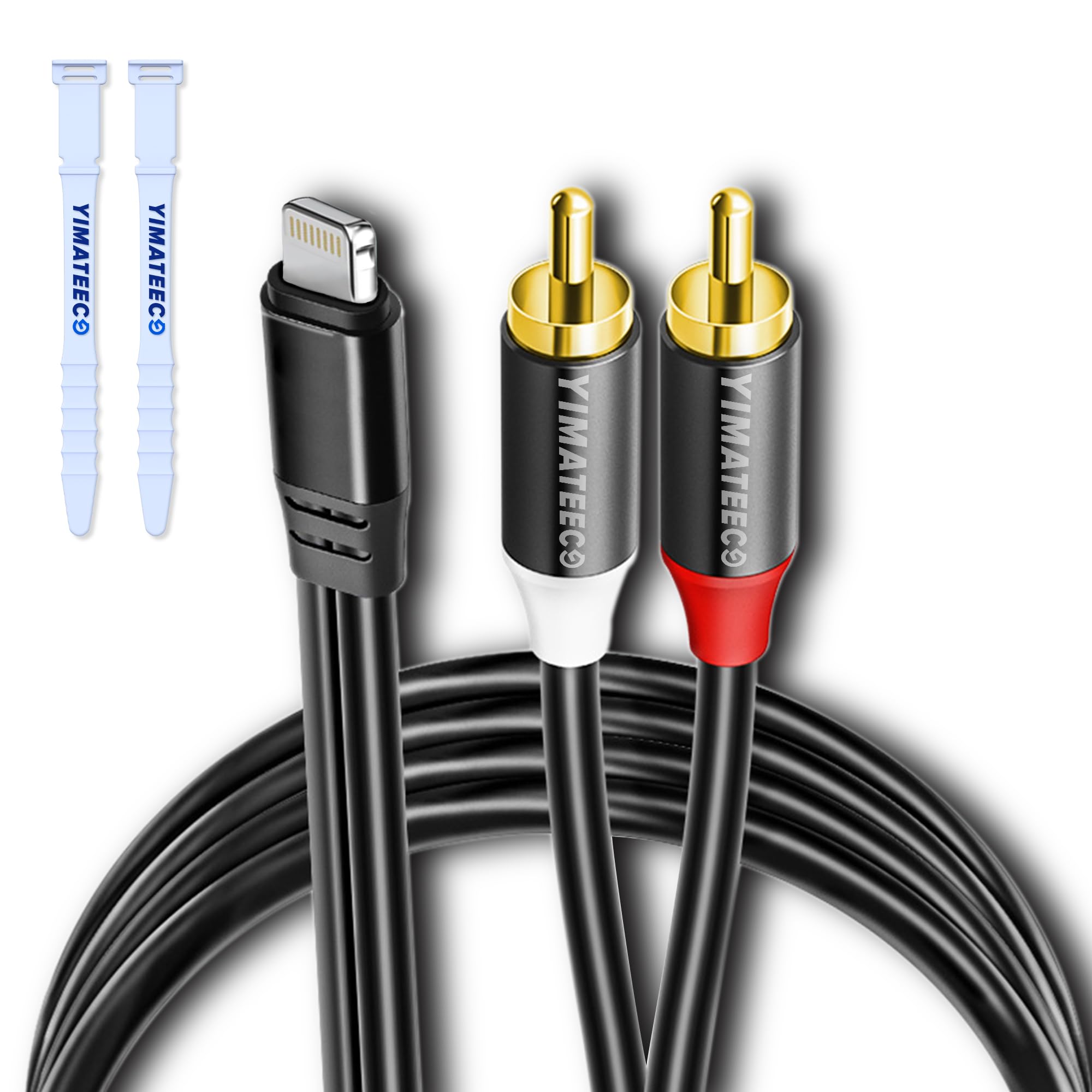 YIMATEECO Lightning to RCA Audio Cable, Audio Stereo 2-Male Y Splitter Adapter Aux Cord RCA Y Cable for Home, Car Speaker Amplifier, Compatible with iPhone(1M/3.3ft, Lightning to 2-Male RCA) Cable