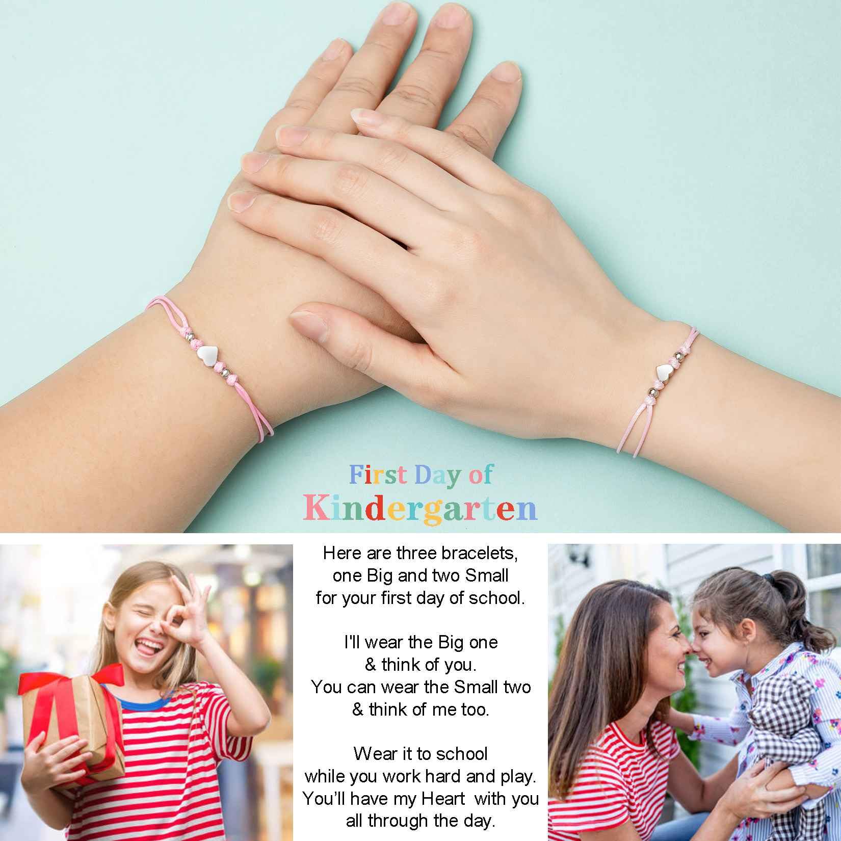 AnotherKiss Back to School Gifts Mommy and Me Matching Bracelets for Mom Daughter, First Day of School Gifts for Girls, Mother Daughter Bracelet Set 3pcs (1 Deep Pink & 2 Pink)