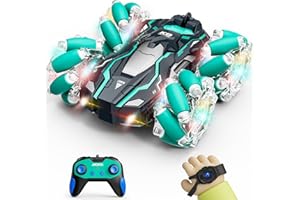 Highmall RC Stunt Car Toddler Toy, 4WD All-Terrain Remote Control Car with LED Lights, Double-Sided Flips, 360° Rotation, 2.4GHz Gesture Sensing RC Cars, Gift for Boys Ages 8-13(Green)