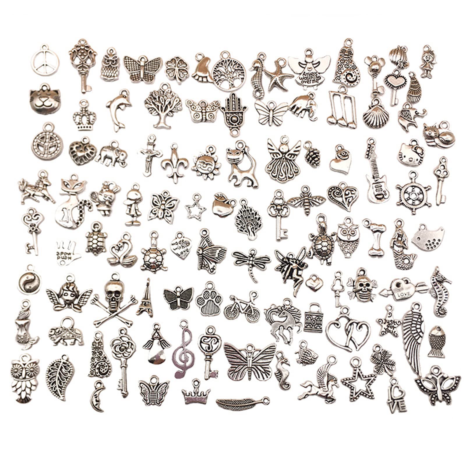 yeemeen 100PCS Mixed Antique Silver Charms Pendants Set DIY Handmade Accessories Mixed Silver Plated Charms Jewellery Making Kits for Jewelry Finding Making Accessory