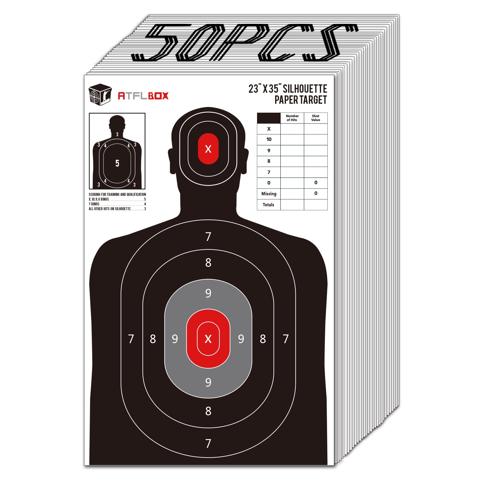 Photo 1 of ATFLBOX Silhouette Paper Target for The Range, 23X35 inch Target Paper for Indoor and Outdoor Use, Suitable for Handguns, Pistols, Rifles, Airguns, Pellet Gun, BB Guns (50 Pack)