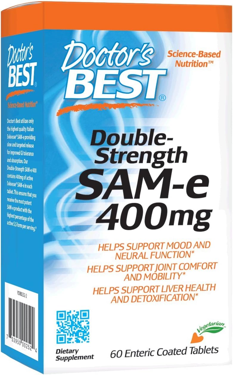 Doctor's Best SAM-e 400 mg, Vegan, Gluten Free, Soy Free, Mood and Joint Support, 60 Enteric Coated Tablets