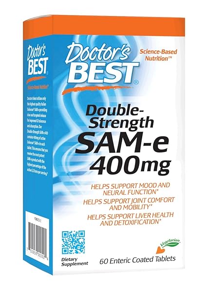 DOCTOR’S BEST SAM-E 400 MG, VEGAN, GLUTEN FREE, SOY FREE, MOOD AND JOINT SUPPORT, 60 ENTERIC COATED TABLETS