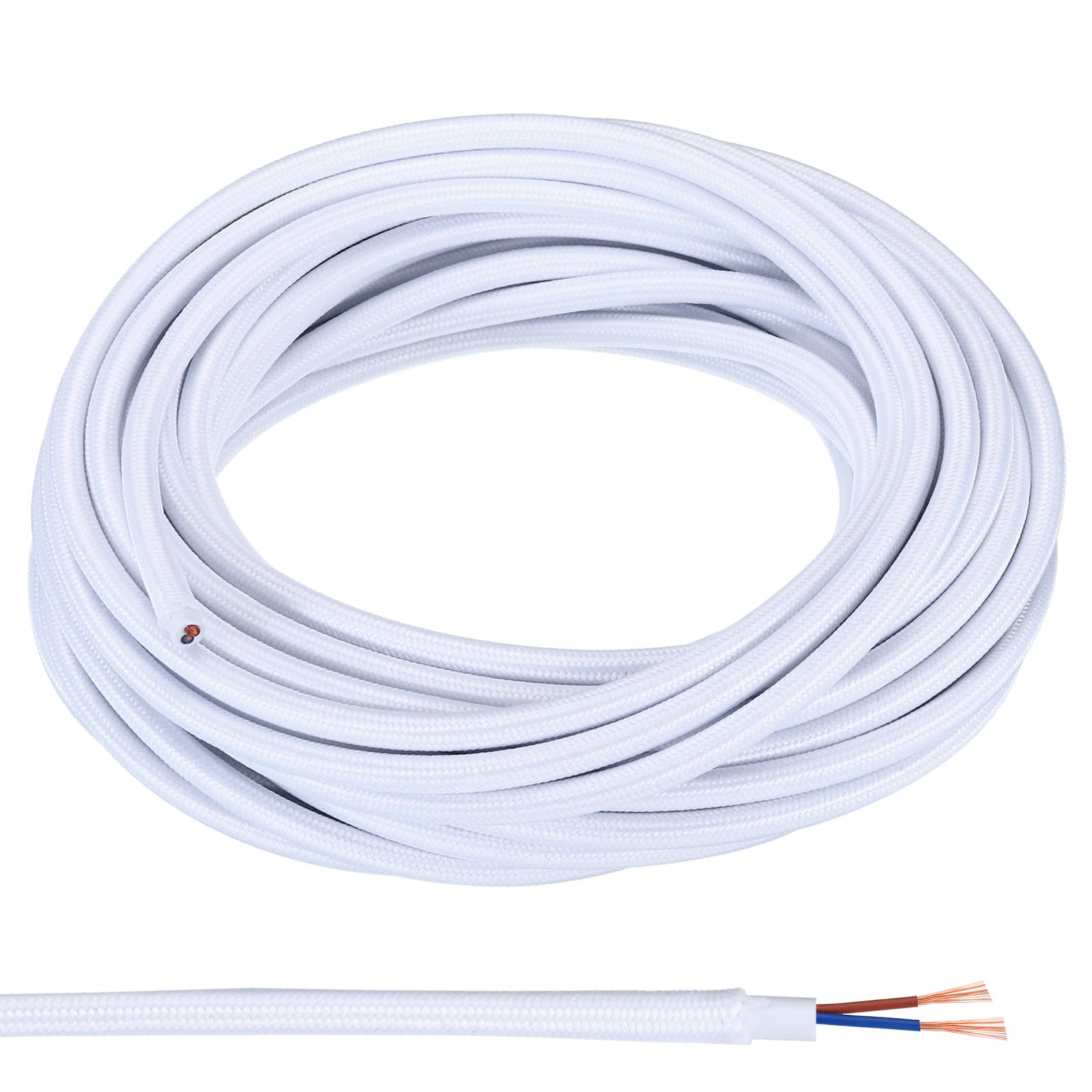 PATIKIL Fabric Cloth Covered Round Wire, 32.8ft 18AWG 2 Core Vintage Woven Electrical Cord for Pendant Light DIY Project, White