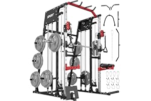 Smith Machine Home Gym, 2200LBS Power Cage Squat Rack All in One with Dual Cable Pulley Systems, LAT Pulldown & Leg Hold-Down