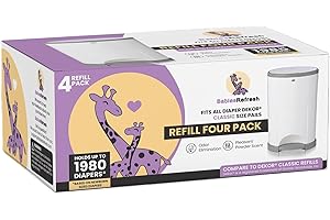 BabiesRefresh Refills Compatible with DEKOR CLASSIC Diaper Pail Refills | 4 Pack | Diaper Pail Odor Eliminator| Fresh Powder Scent | Each Diaper Bag Refill Holds up to 1980 Diapers | Diaper bin refill