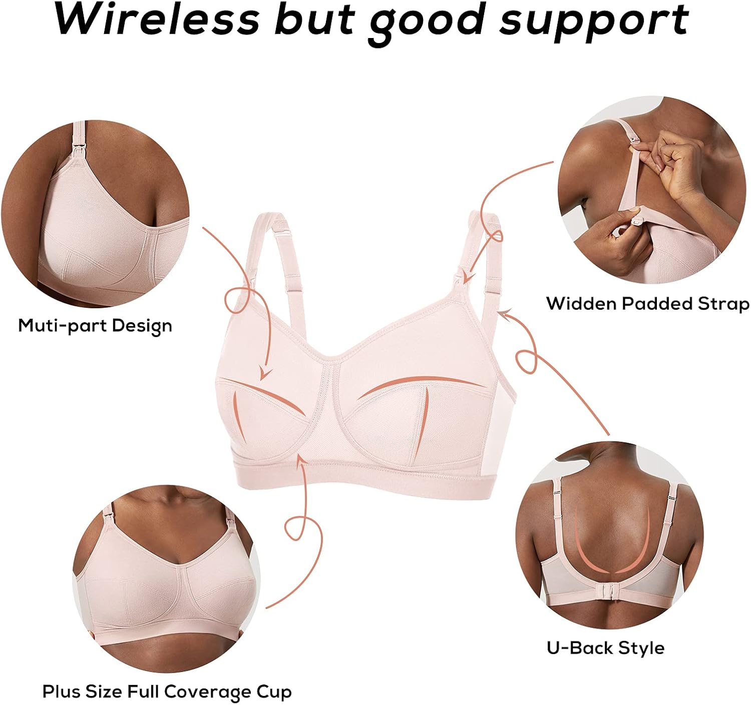 Gratlin Women's Plus Size Support Wireless Cotton Maternity Nursing Bra Comfort Breastfeeding at  Women’s Clothing store