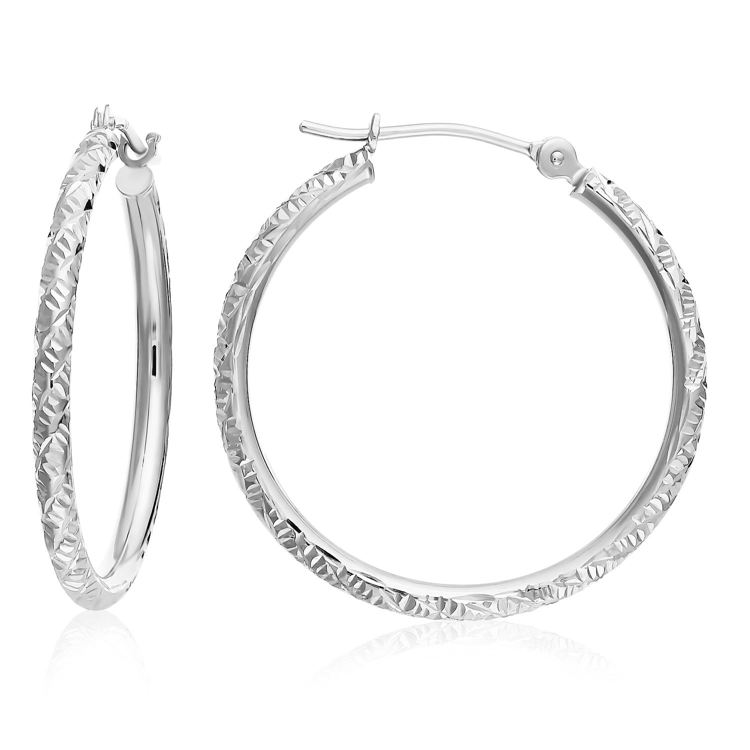 TILO JEWELRY14k Gold Hand Engraved Diamond-cut Round Hoop Earrings -1'' Diameter……