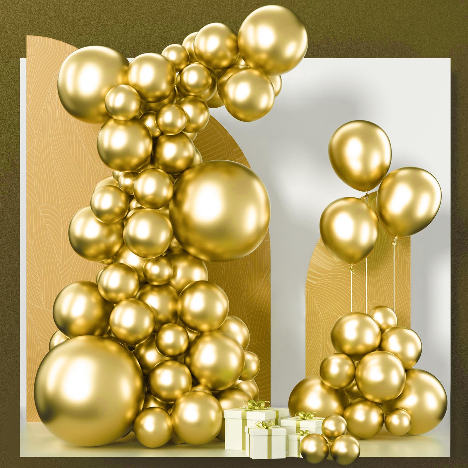 PartyWoo Gold Balloons, 102 Pcs Metallic Gold Balloon Garland Arch Kit, 18 Inch, 12 Inch, 10 Inch, 5 Inch, Chrome Gold Balloons for Birthday, Wedding, Baby Shower Decorations, Unisex-Adults