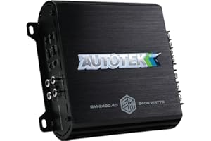Autotek 2400 Watt 4 Channel Car Audio Amplifier with Bass Knob, High Output Class D Mono Bridged 4 Ohm Stable Input, Street Machine, SM-2400.4D, Black