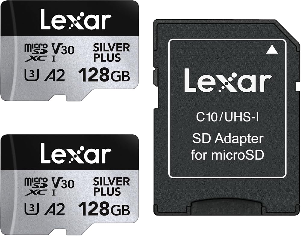 Lexar Silver Plus 128GB MicroSDXC UHS-I Card C10 U3 A2 V30 with Adapter