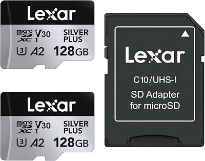 Lexar Silver Plus 128GB MicroSDXC UHS-I Card C10 U3 A2 V30 with Adapter