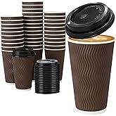 Huifany 16 oz Coffee Cups with Lids 50 Pack, Disposable Coffee Cups with Lids, Insulated To Go Paper Coffee Cup for Hot Cold Drinks