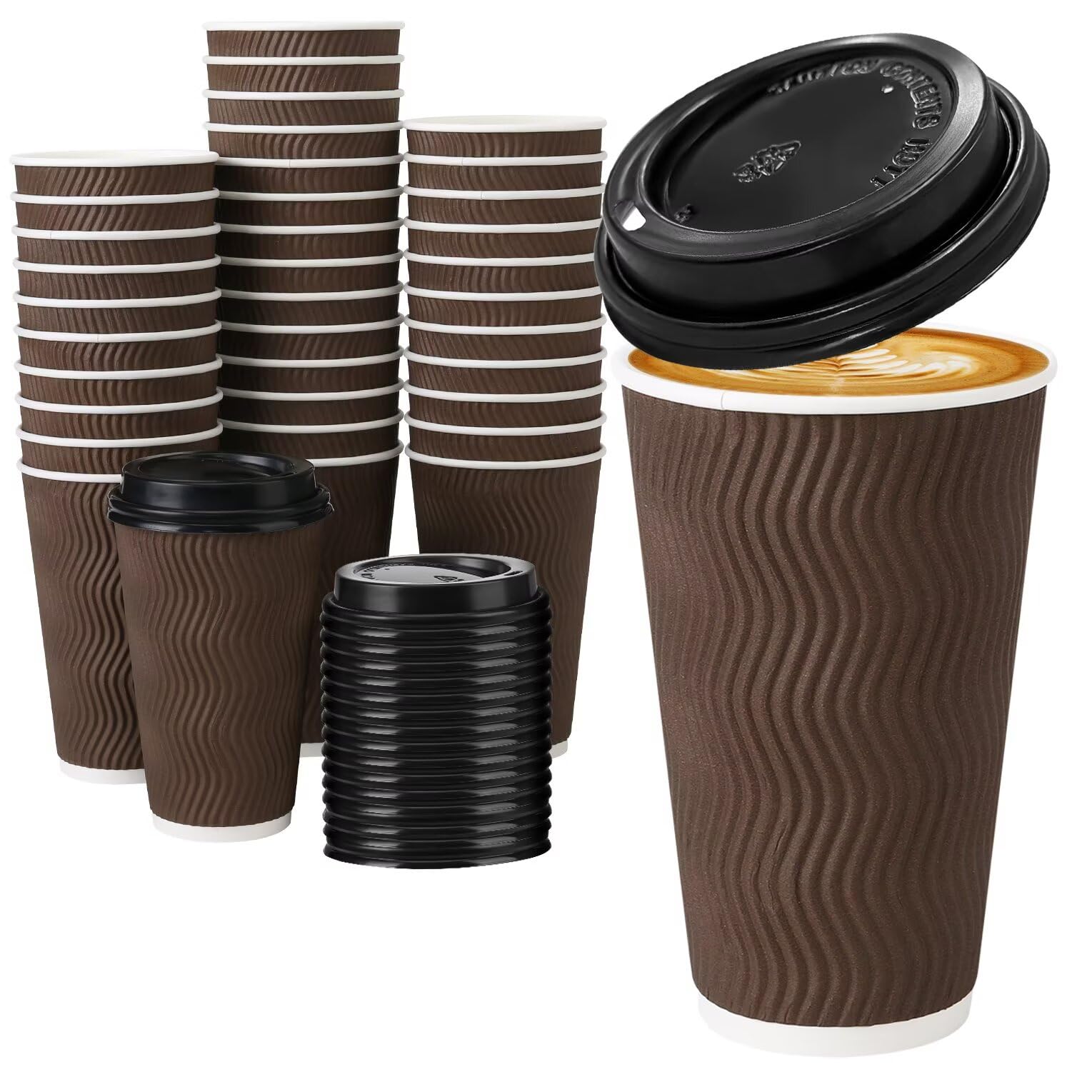 Photo 1 of Huifany 16 oz Coffee Cups with Lids 50 Pack, Disposable Coffee Cups with Lids, Insulated To Go Paper Coffee Cup for Hot Cold Drinks