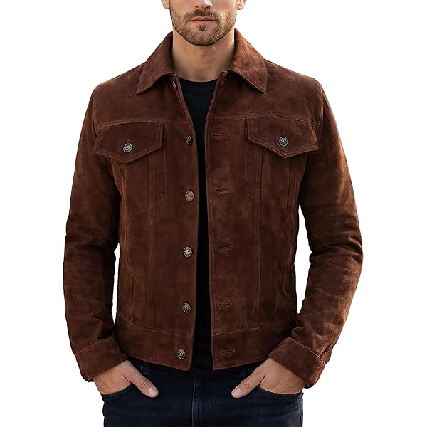 III-Fashions Men's Trucker Leather Jacket - Brown Western Cowboy