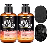 2PCS Wash Shampoo for Black Men - 360 Waves Shampoo for Men Hydration Enhance Shampoos Biotin Hair Growth Shampoos with Wave Comb Hair Brush- Strengthens Hair Promote Growth Nourishes (12 FL OZ)