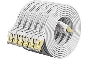 Cat 7 Shielded Patch Cable 5ft 6Pack White, Cat7 Flat Ethernet Cables, Compatible with Cat5e/Cat6 Network, High Speed Interne