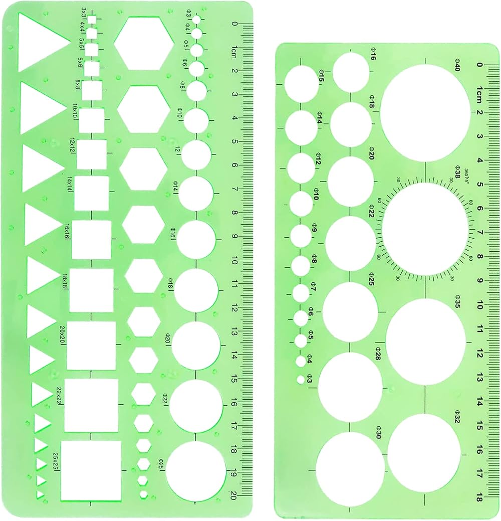 RIVIEVAL 2 Pcs Circle & Geometric Stencils Plastic Drawing Templates Green