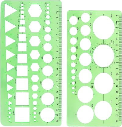 RIVIEVAL 2 Pcs Circle & Geometric Stencils Plastic Drawing Templates Green