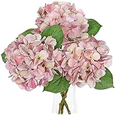 Pink Artificial Hydrangea Flowers 18.8 Inch Long with 6 Inch Full Realistic Bloom Lifelike Silk Faux Hydrangea Stems for Wedding Bouquet, Table Centerpieces, Party Decor, Home Indoor Decoration