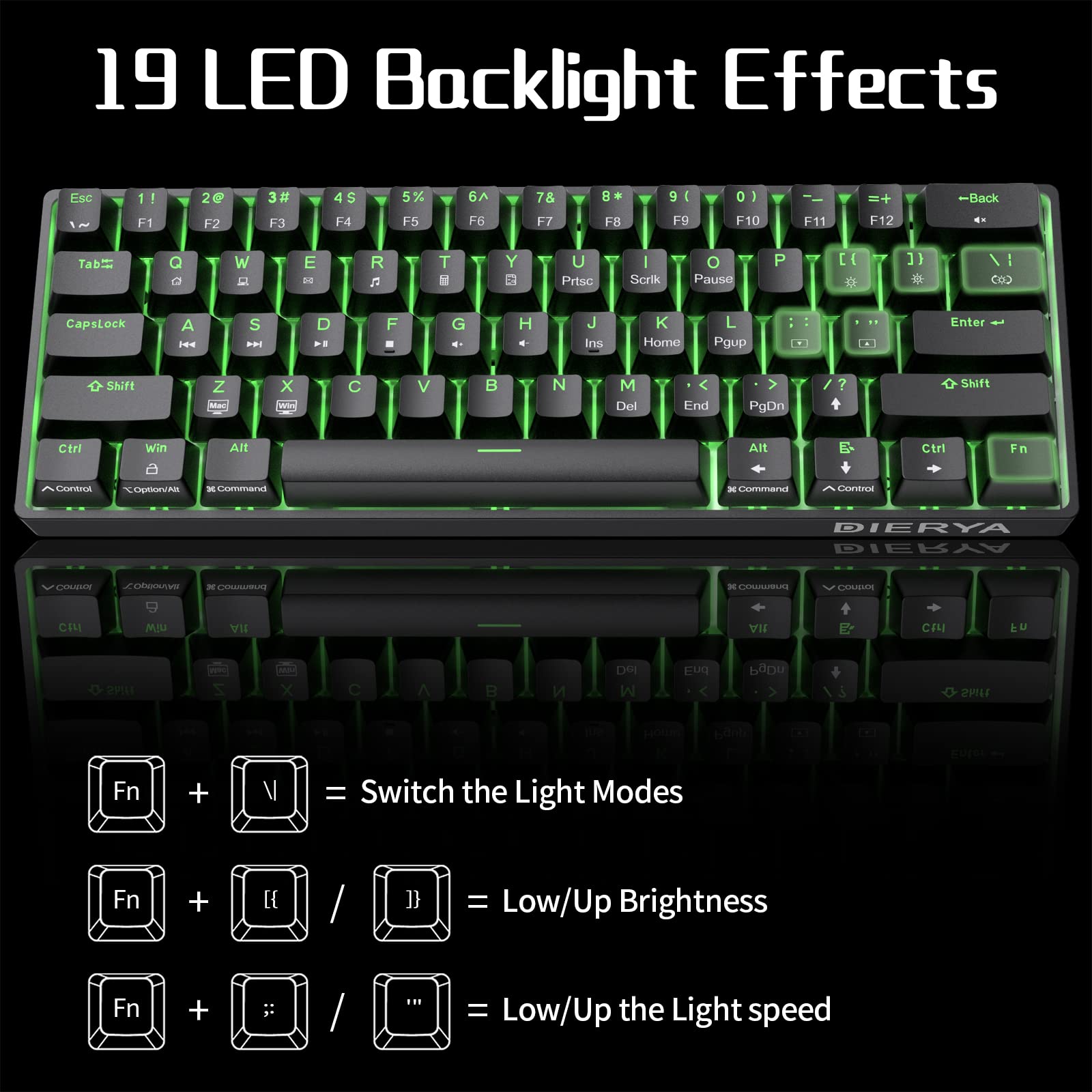 DIERYA 60% Mechanical Keyboard, DK61se Wired Gaming Keyboard with Blue Switches, LED Backlit Ultra-Compact 61 Keys Mini Office Keyboard for Windows Laptop PC Gamer Typist（Black）