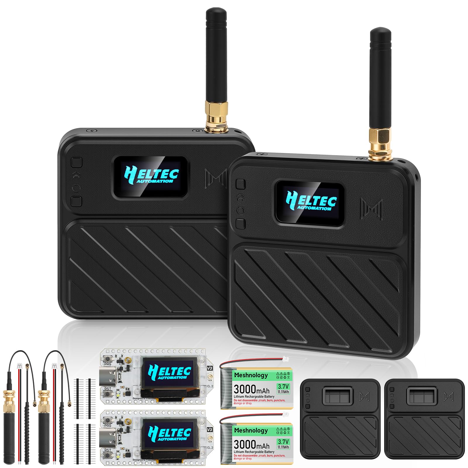 Photo 1 of Meshnology 2 Set ESP32 LoRa V3 Development Board with 915MHz Antenna + 3000mAh Battery + Meshtastic Case, ESP32-S3 SX1262 Integrated WiFi Bluetooth OLED Display for Arduino LoRaWAN (N32 Plus, Black)