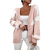 SOLY HUX Women's Button Down V Neck Long Sleeve Cloud Open Front Knit Cardigan Sweater