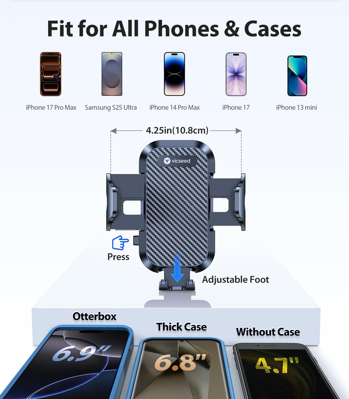 VICSEED True Military-Grade Car Phone Holder [Upgraded Strongest Suction & Patent Certs] Best Sturdy Cellphone Mount for Car Dashboard Windshield Vent Hands Free for iPhone 17 Pro Max 16 15 Android