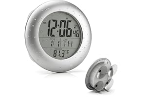 KEN-TECH Sonnet Shower Clock for Bathroom and Kitchen - Large Digital Display Shows Time, Date, Day of The Week and Temperature. Large Suction Cups, Hanging Hole, and Kick Stand - Atomic Clock
