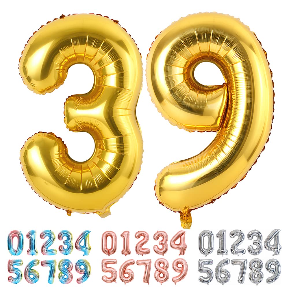 Ponmoo Foil Balloon Number 39/93 Gold, Giant Numbers 0 1 2 3 4 5 6 7 8 9 10-19 20-29 30-39 40-49 50-60-70-80-90-100, Large Balloons for Wedding Anniversary Birthday Party Decoration