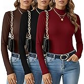Patelai 3 Pcs Women Thermal Turtlenecks Shirts Soft Turtle Necks Tops Winter Compression Long Sleeve Base Layer Tops
