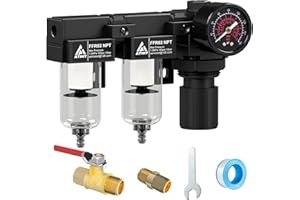 ATINY 1/4" NPT Air Dryer for Compressor,Air Pressure Regulator Filter Combo,Air Compressor Filter Dryer,5 and 5 Micron Filter Cartridge,Semi-Auto Drain, Metal Bracket-Black