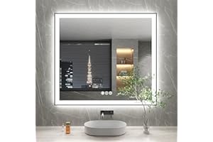 ISTRIPMF 40x36 Inch LED Bathroom Mirror with Black Frame, Backlit and Front Lighted Bathroom Mirrors for Wall, Anti-Fog, Dimmable, Memory, Shatterproof, LED Vanity Mirror for Bathroom