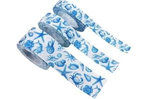 TOVINANNA Ocean Style Wired Edge Ribbon 10mm 22mm 38mm Coastal Grosgrain Coral Reef Ribbon 3 Rolls 5 Yards