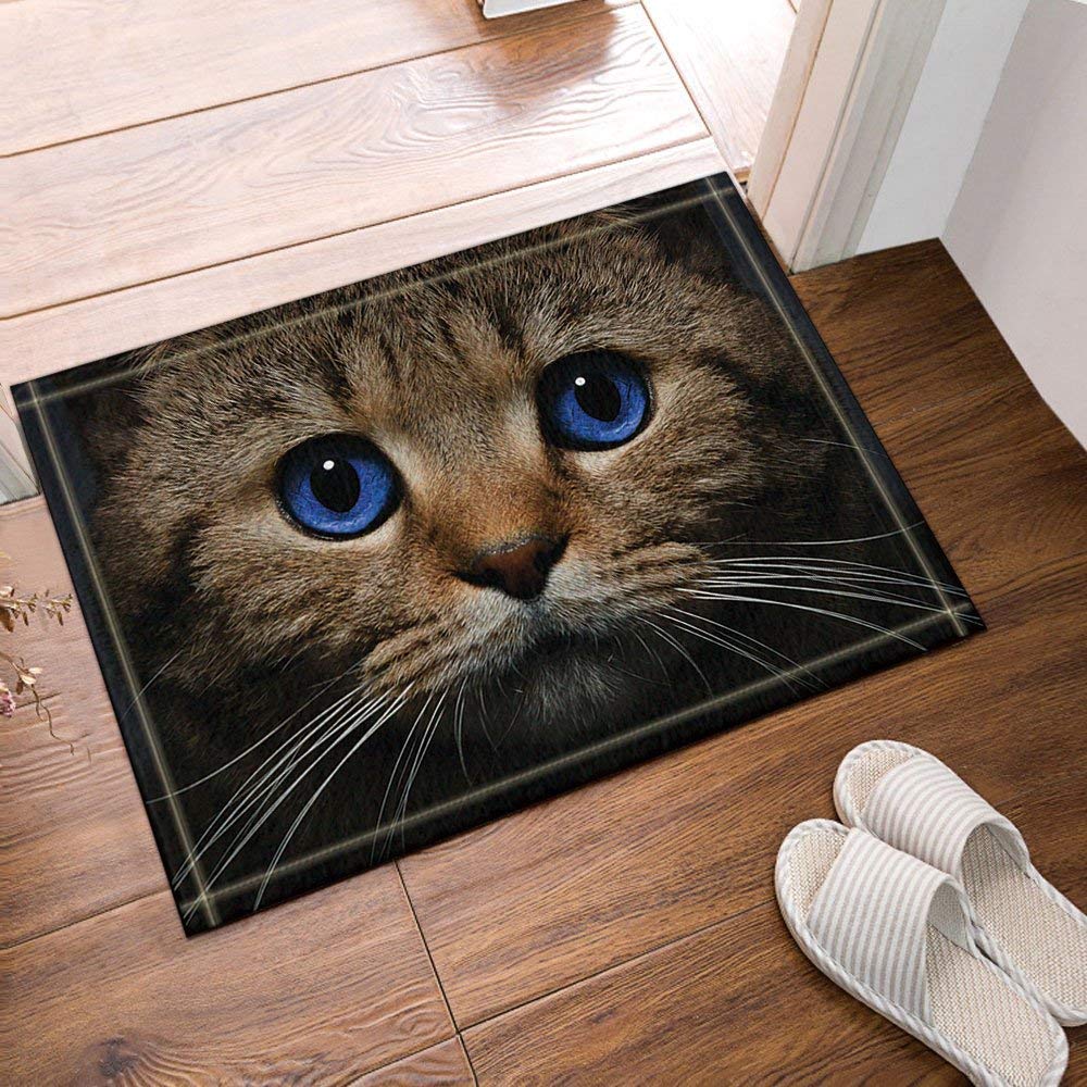 Tapis De Bain Weifei888 Fond Noir Chat Gris Yeux Bleus Bain