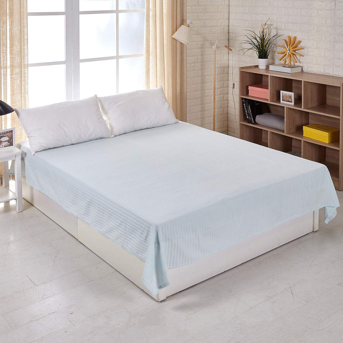 フラットシーツ 綿100% フラットシーツ単品 年間中使い やさしい肌ざわり 吸水速乾 水洗いが可能です (淡ブルー, 150 x 250cm)